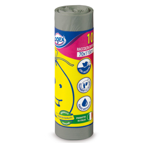 10 SACCHI IMMONDIZIA 70X110CM 120LT HD 16mic GRIGIO LOGEX